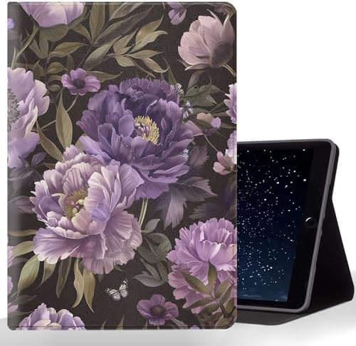 Tablet Case for iPad Air 11 Inch M3/M2 (2025/2024),iPad Air 5th/4th Gen (2022/2020),Shockproof Protective Cover with Stand,Auto Wake/Sleep,Purple Peony
