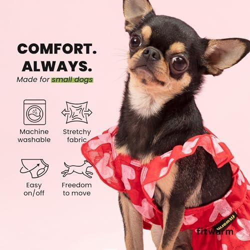 Fitwarm Valentines Day Sweet Heart Dog Dress, Dog Holiday Outfit, Dog Clothes for Small Dogs Girl, Pet Chihuahua Apparel, Red, Pink, XS