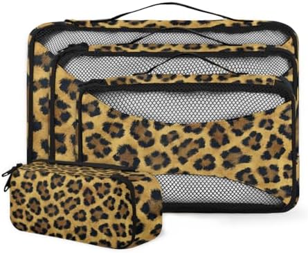 Leopard 4 Set Packing Cubes Luggage Organizer Bags for Travel Accessories and Essentials, Cheetah Print