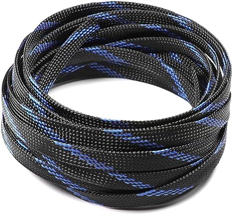 Jutagoss PET Expandable Braided Cable Sleeve, 16.4ft - 3/8 inch Black Blue Cable Management Sleeve, Wire Loom Tube Cord Protector for USB Cable, Power Cord, Audio Video and More, 1Pc