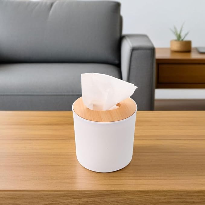 3pcs Lid Tissue Box Cover with Detachable Pet Storage Organizer | White Finish, Portable and Stable Design, for Vanity Dresser and Living Rooms