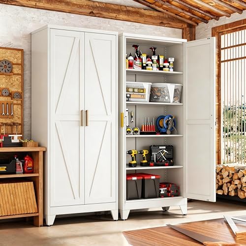 71" H Steel Storage Cabinet,Heavy Duty Tool Storage Cabinet,Metal Garage Storage Cabinets,Broom Closet Storage Cabinet,Utility Cabinet,White Storage Cabinets
