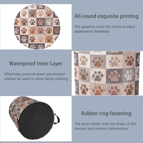 Colorful Dog Cat Laundry Basket,Paws Foldable Oxford Cloth Tote Bag Laundry Hamper Clothes Storage Bucket Organizer for Bedroom Laundry Storage Dormitories 16" x 20.8"