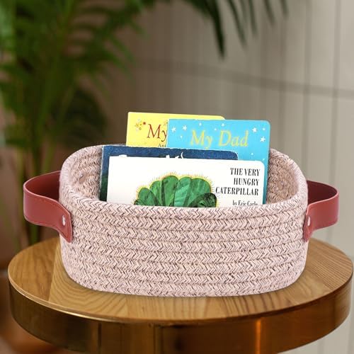 ABenkle Small Storage Basket, Mini Rope Woven Baskets, Cute Shelf Closet Storage Organizer, Boho Decorative Toy Bin for Nursery, Living Room, Spa, Empty Gift Basket - XS, Mixed Brown