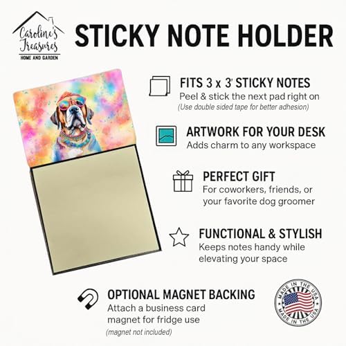 Caroline's Treasures Mastiff Hippie Dawg Sticky Note Holder Refillable Dispenser Self-Sticky Note Pads, Memo Pads Blank Desk Accessories