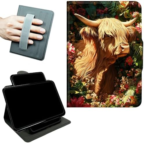 Rotating Handle Case for Samsung Galaxy Tab A 10.1" 2019 SM-T510/T515/T517, 360 Degree Swivel Kickstand with Magnetic Closure Leather Protective Cover for Men, Grass Grass Field Cow