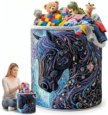 Farmhouse Quilted Laundry Basket, Decorative Clothes Organizer for Bedroom Bathroom Closet and Cozy Living Spaces(16" x 22")