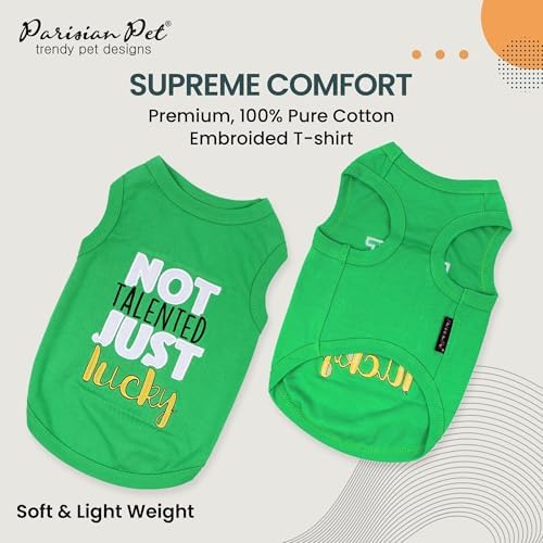 Parisian Pet Dog Shirt – 100% Cotton Green Shirts for Large Dogs – Sleeveless Puppy Vest – Lightweight and Breathable Funny Pet Apparel – St. Patrick’s Day Dog Clothes - Stretchy T Shirts for Dogs