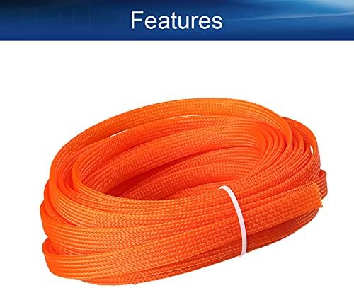 Bettomshin 1Pc 32.8Ft(10m) Cable Management Sleeve, 3/8"(10mm) Width PET Orange Cord Protector, Wire Loom Tube Insulated Sleeving for USB Cable Power Cord Organizer Video Cable Hider
