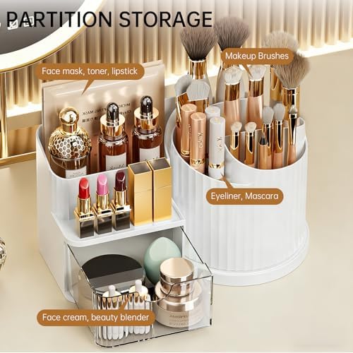 Anyoifax 360 Rotating Makeup Brush Holder Make Up Brushes Organizer, White