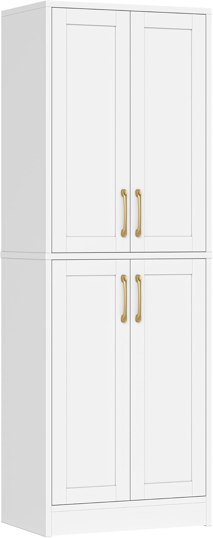 Pantry - Kitchen Pantry Cabinet with 4 Doors and Adjustable Shelves, Tall Black Cabinet Freestanding Storage Cupboard for Dining Room Living Room, Laundry, Bathroom (White)