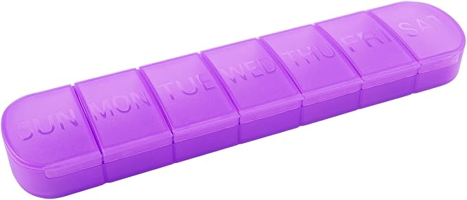 Weekly Pill Organizer, Once a Day, 7-Day Pill Box Container Tablet | Matte Purple, Large 7 Compartment Vitamins Case Pill Dispenser for Medicine, Medication, Fish Oils, Supplements, Capsule