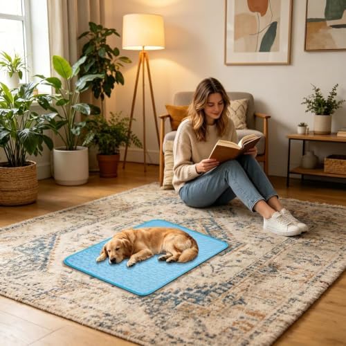 Cute Cooling Dog, Mat Anti-Slip Ice, Rug Grooming Ergonomic, Outdoor | Multiuse Summer Washable, Cat Cooling Mat, for Kennel Crate, Sofa Home Puppy, Travel Bedding Small, Medium Dog Kitten, Floor