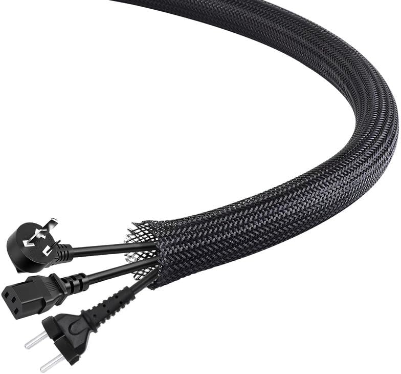 25Ft-1/4inch PET Expandable Braided Wire Sleeving,Wire Loom Cable Sleeve for TV,Computer,Home Theater,Automotive,Home Industrial,Electrical Wires,Chemical,Protect Cat from Chewing Cords,Black