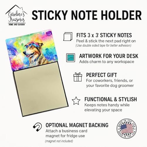 Caroline's Treasures Collie Hippie Dawg Sticky Note Holder Refillable Dispenser Self-Sticky Note Pads, Memo Pads Blank Desk Accessories