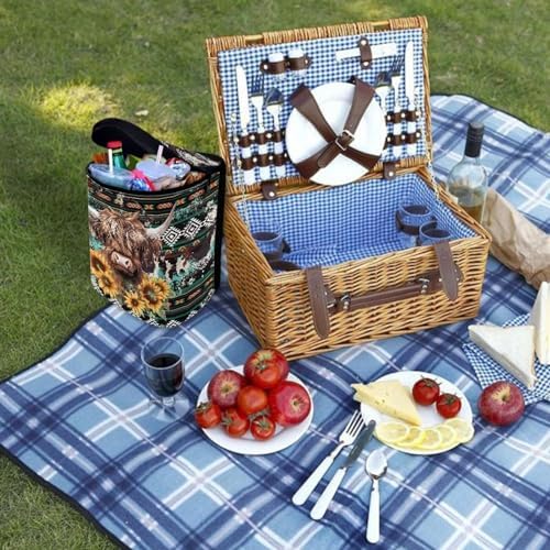 DISNIMO Aztec Sunflower Cow Car Trash Can with Lid Portable Garbage Bag Leak-Proof Car Storage Bag Car Garbage Can Car Accessories Interior Organizer Storage Bin