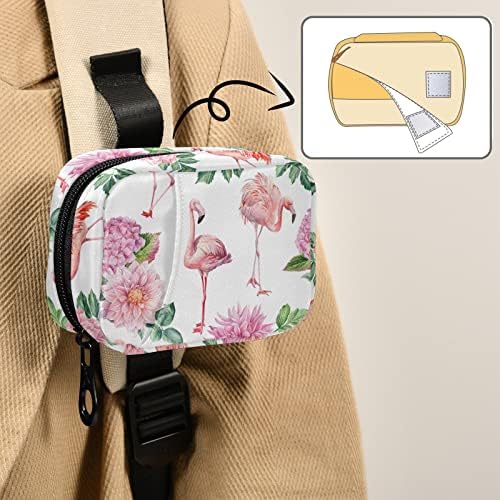 Hydrangea Flower Flamingo Pill Box 7 Day Pill Case Travel Pill Organizer Bag with Zipper Portable Weekly Case Compact Size for Vitamin Supplement Holder