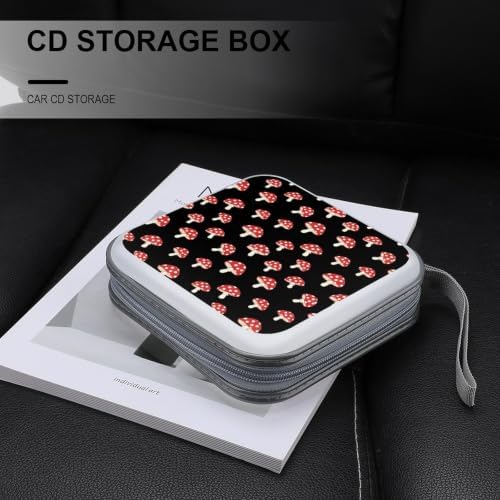CD DVD Case Holder Red Mushroom Disc Wallet Storage Case 40 Capacity | DVD Organizer, Red Mushroom Christmas, Hand Strap Zipper Closure, Home Car Office Accessories