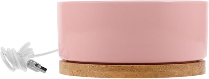 USB Powered Heated Pet Bowl for Cats and Dogs Anti-Freeze Electric Warming Ceramic Feeder with Cord Small Pink Thermal Water Dish for Outdoor Winter Use
