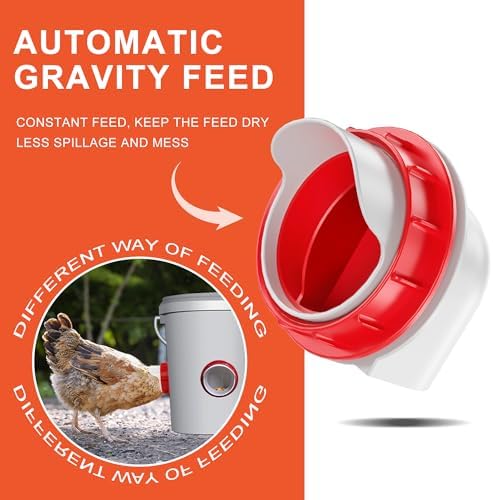 Chicken Feeders No Waste, DIY Automatic Poultry Feeder - 8 Ports Red