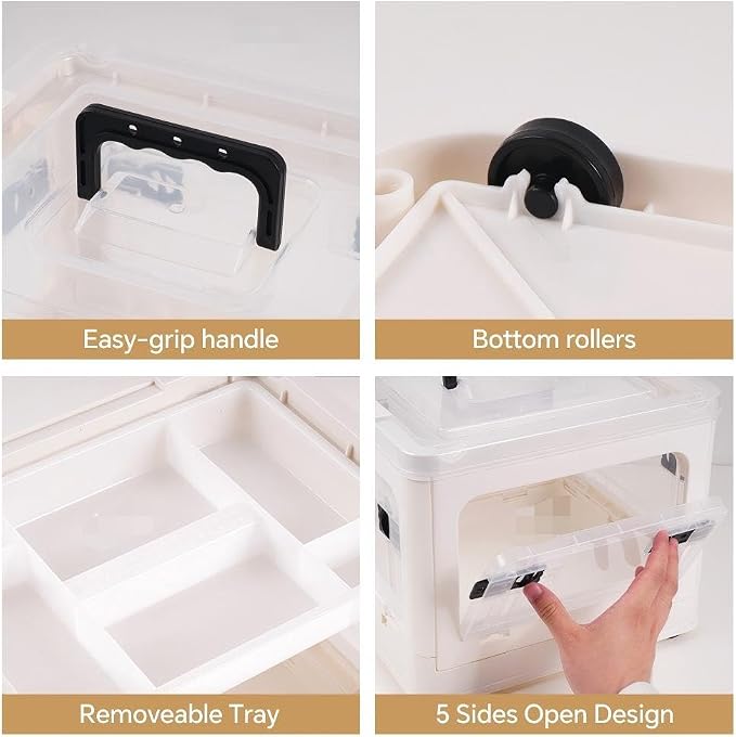 HEY FOLY 30qt Medicine Organizer Storage Box with 4-Side Opening Doors, White Foldable Medication Organizer Empty, Container Case Stackable First Aid Box for Home Storage