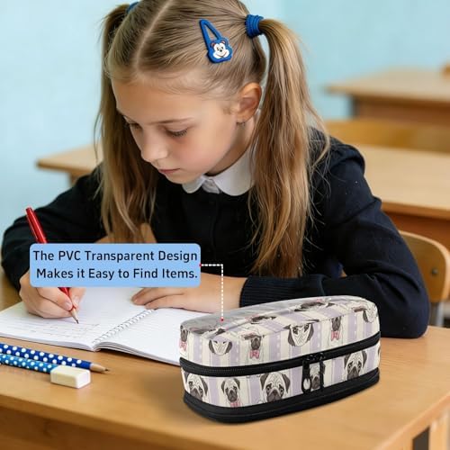 Cute Pets Pug Purple print Large Capacity Pencil Case with Zipper Water Resistant Portable Organizer Pen Bag for Office Students School