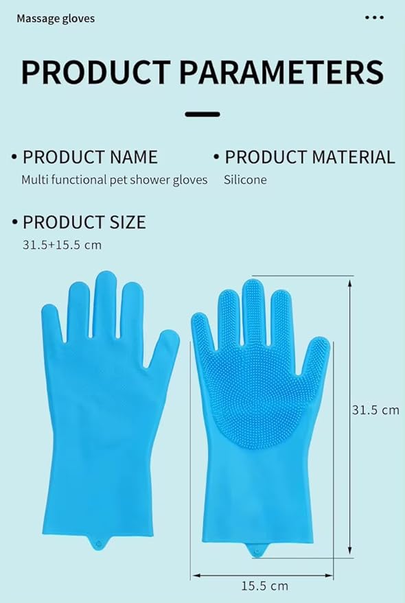 Pet Grooming Gloves for Dogs & Cats, Silicone Deshedding Brush, Gentle Fur Remover, Bathing & Massage Gloves, Blue