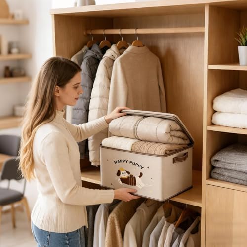 Storage Box with Lock Waterproof Stackable Organizer with Puppy Pattern | Locking Storage Box for Package Toy Delivery Travel Closet Garage Bedroom Bathroom Kitchen