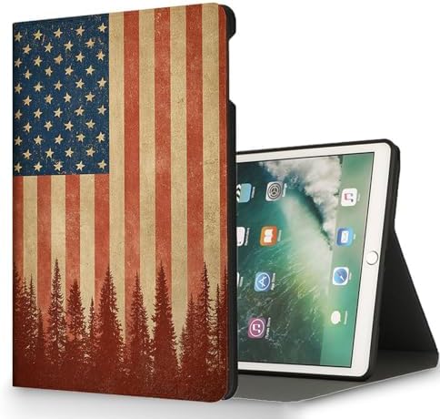 for Microsoft Surface Pro 7 Plus,Surface Pro 7/6/5/4 12.3" Tablet Case,Auto Wake/Sleep,Adjustable Stand Protective Cover - American Flag Forest