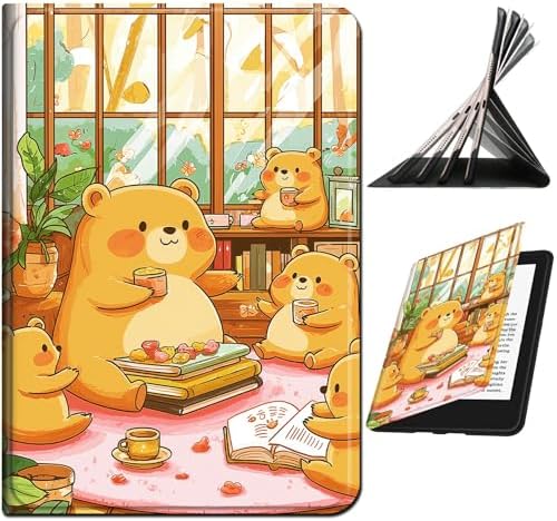 for Samsung Galaxy Tab A 8.0" 2017 SM-T380/T385 Case | Slim Leather Smart Cover with Multi-Angle Anti-Slip Stand [Auto Wake/Sleep] Shell for Women Men, Bear Lunch