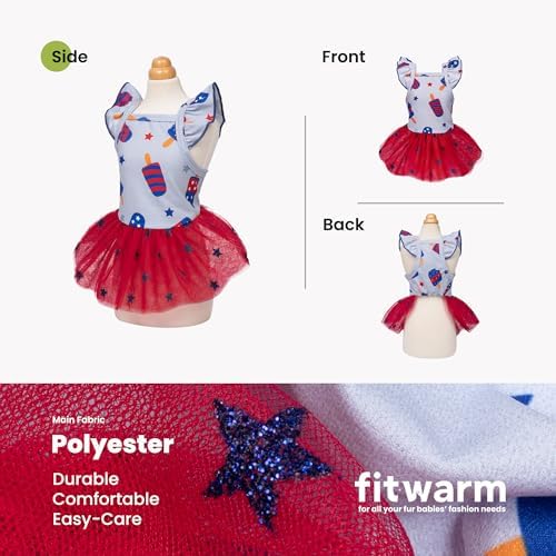 Fitwarm 4th of July Ice Pop Dog Dress, Patriotic Clothes for Small Dogs Girl, Festive Pet Outfit, Blue, Red, XXS