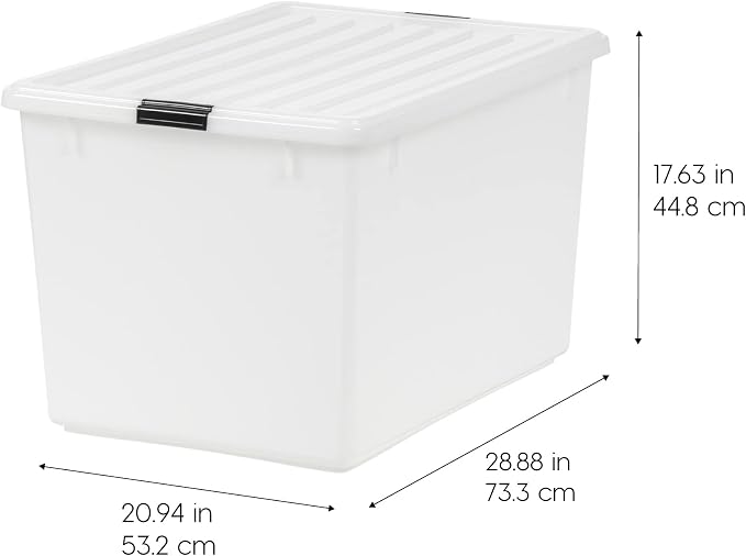 IRIS USA 3-Pack 144 Qt Stackable Storage Bins with Lids, Pearl | High-capacity opaque design is ideal for blankets, comforters and seasonal décor, Stackable and nestable