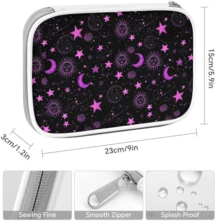 Cute Large Pencil Bag With Zipper Fashion Design Organizer For All Pens Space Galaxy Constellation Sun Moon Stars Pattern