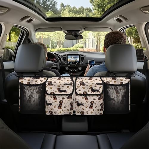 Dreaweet Cute Dachshund Car Trunk Organizer for Sedan Collapsible Hanging Car Storage Organizer Accessories Interior for Women Large Capacity 4 Pockets Car Organizer for SUV Trucks Minivan