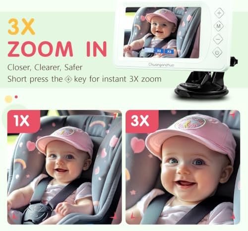 S100P Baby Car Camera with Ultra Night Vision, 5'' HD 1080P IPS Baby Car Monitor with 3X Zoom, Backseat/Carseat/Rear Seat Camera USB, Easy No-Damage Install, Safety for Infants and Pets (5 inch Green)