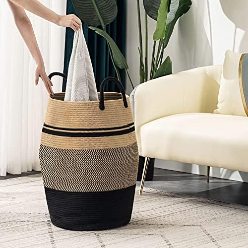 Large Laundry Basket Hamper Woven Blanket Basket Clothes Hamper | 105L Tall Clothes Hamper, Rope Wicker Laundry Basket, Storage Basket for Toys, Dirty Cothes in Bedroom, Living Room Organizer