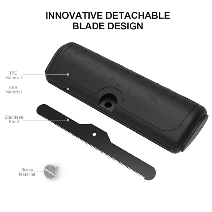 Dog & Cat Deshedding Brush, Undercoat Grooming Tool for Short to Medium and Double Coats, Detachable Metal Shedding Blade, Ergonomic Non-Slip Handle, Black