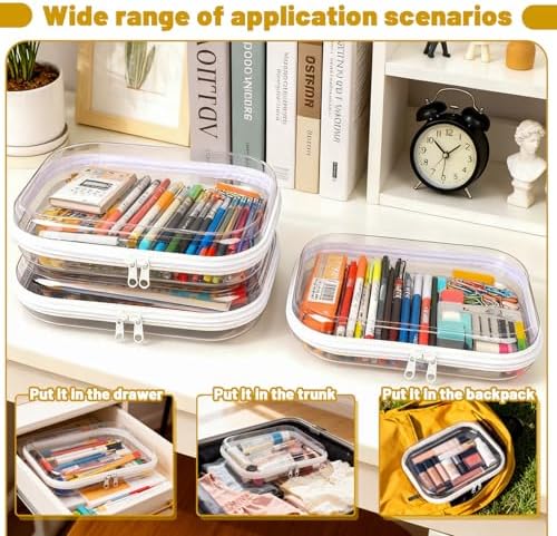 3 Pack Plastic Clear Hard Shell Zipper Case, Waterproof Clear Zipper Pouches Hard Shell, Large Size Zipper Pouches for Travel, Makeup Bag Organizer