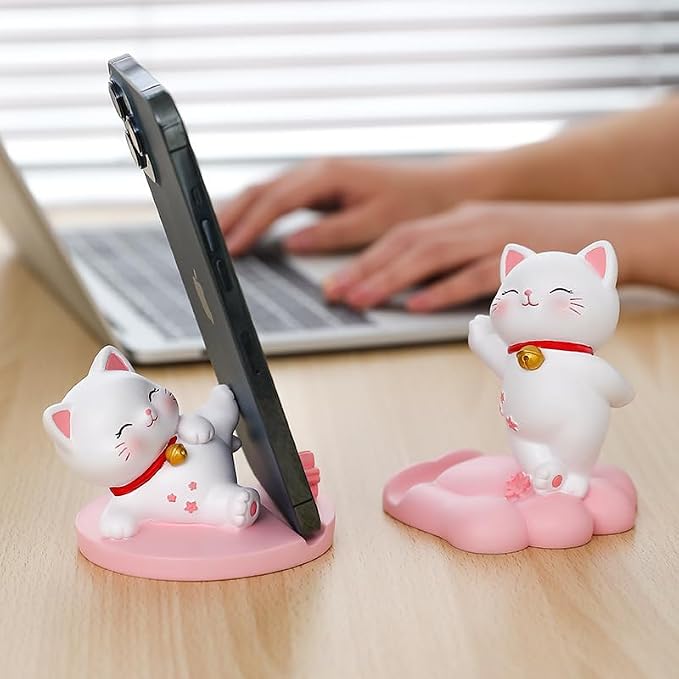 Cute Cat Phone Holder Desk Ornament Kawaii Phone Stand Universal Desk Phone Stand for All Mobile Smartphones Tablets