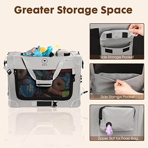 PEGIC Extra Large Cat Carrier for 2 Cats, Grey, X-Large | Portable Soft Sided, 24"×16"×16", Indoor and Outdoor Uses, For Car Traveling, Vest Visits