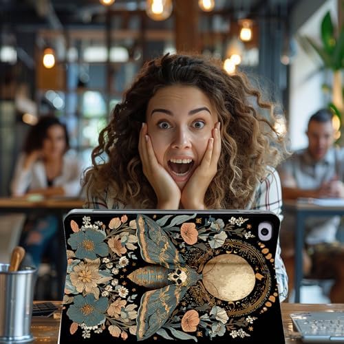 for Microsoft Surface Pro 11/10/9-13" 2024/2022 Tablet Case,Auto Wake/Sleep,Adjustable Stand Protective Cover - Skull Moth Moon Flower