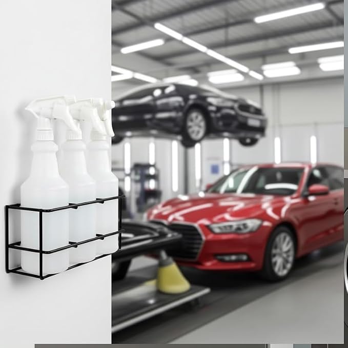 Up to Three 32 oz Spray Bottle Rack – Wall Mount Organizer | Heavy Duty Metal Holder for Cleaning, Chemical, or Detailing Bottles | Safe & Space-Saving Storage for Garage, Shop, or Janitorial