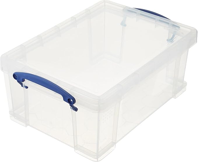 Really Useful Box Stackable 9 Liter Plastic Storage Container, 5 Pack | Bin with Snap Lid & Built-In Clip Lock Handles for Home & Office Organization
