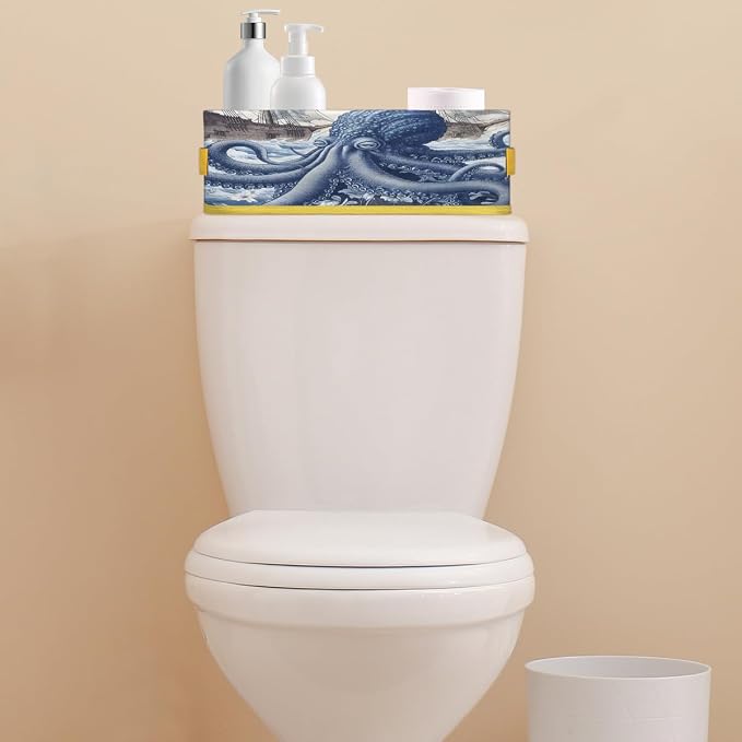 Stylish Octopus Bathroom Storage Basket Waterproof Foldable Storage Bins with Handles Decorative Toilet Paper Storage Basket for Organizing for House Bathroom Toiletries Set of 2