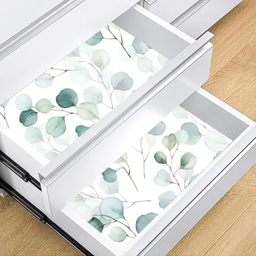 HAOKHOME Adhesive Shelf Liner Dresser Leaf Contact Paper 17.3in x 16.4ft | Peel and Stick Green White Drawer Cabinet Liners Countertop for Kitchen Bathroom Wire Desk Waterproof Removable Decorative