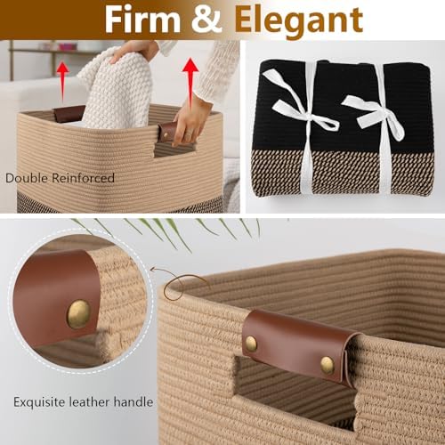 Laundry Hamper 96L Extra Large Laundry Basket, Woven Blanket Basket | Cotton Woven Storage Hamper with Handles for Living Room, Large Baskets for Pillows, Blankets, Clothes-Black & Yellow