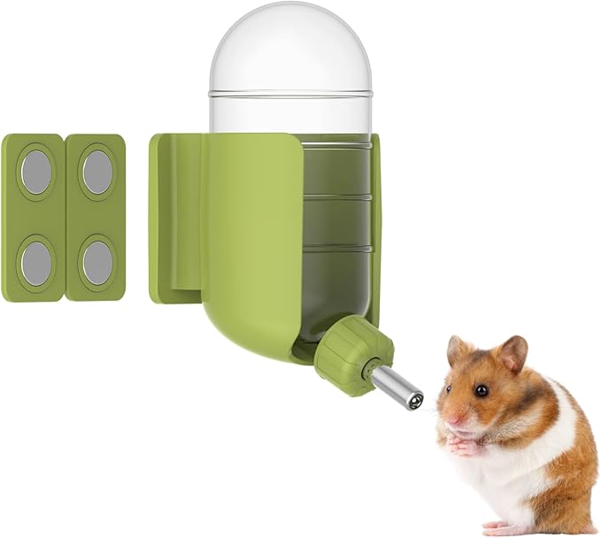 Hamster Water Bottle with Magnetic Stents, Water Bottle Holder for Glass Tanks, Suitable for Syrian Dwarf Hamsters Gerbils Mice Rats Degus (Green, 7 oz (Magnetic-Mounted))