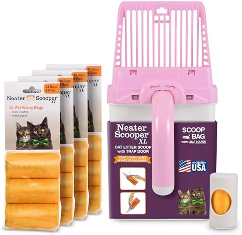 Neater Pet Brands Neater Scooper XL Cat Litter Scoop, 195 Refill Bags – Extra-Large Capacity Mess-Free Cat Litter Scooper with Bag for Large & Multiple Cats, Spill-Proof Litter Box Scooper with Holder