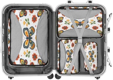 Flower Butterfly 4 Set Packing Cubes Luggage Organizer Bags for Travel Accessories and Essentials, Floral Butterflies