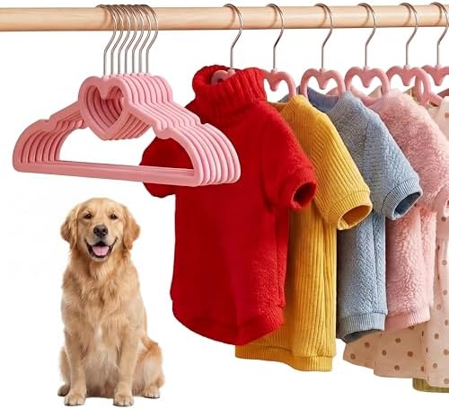 12 Pcs Pet Hangers 13'' Non-Slip Velvet Metal Hooks,Pink | 360° Swivel Rustproof Hooks, Space-saving for Dogs Cats, Home Closets and Grooming Salons, Small Pet Organizer
